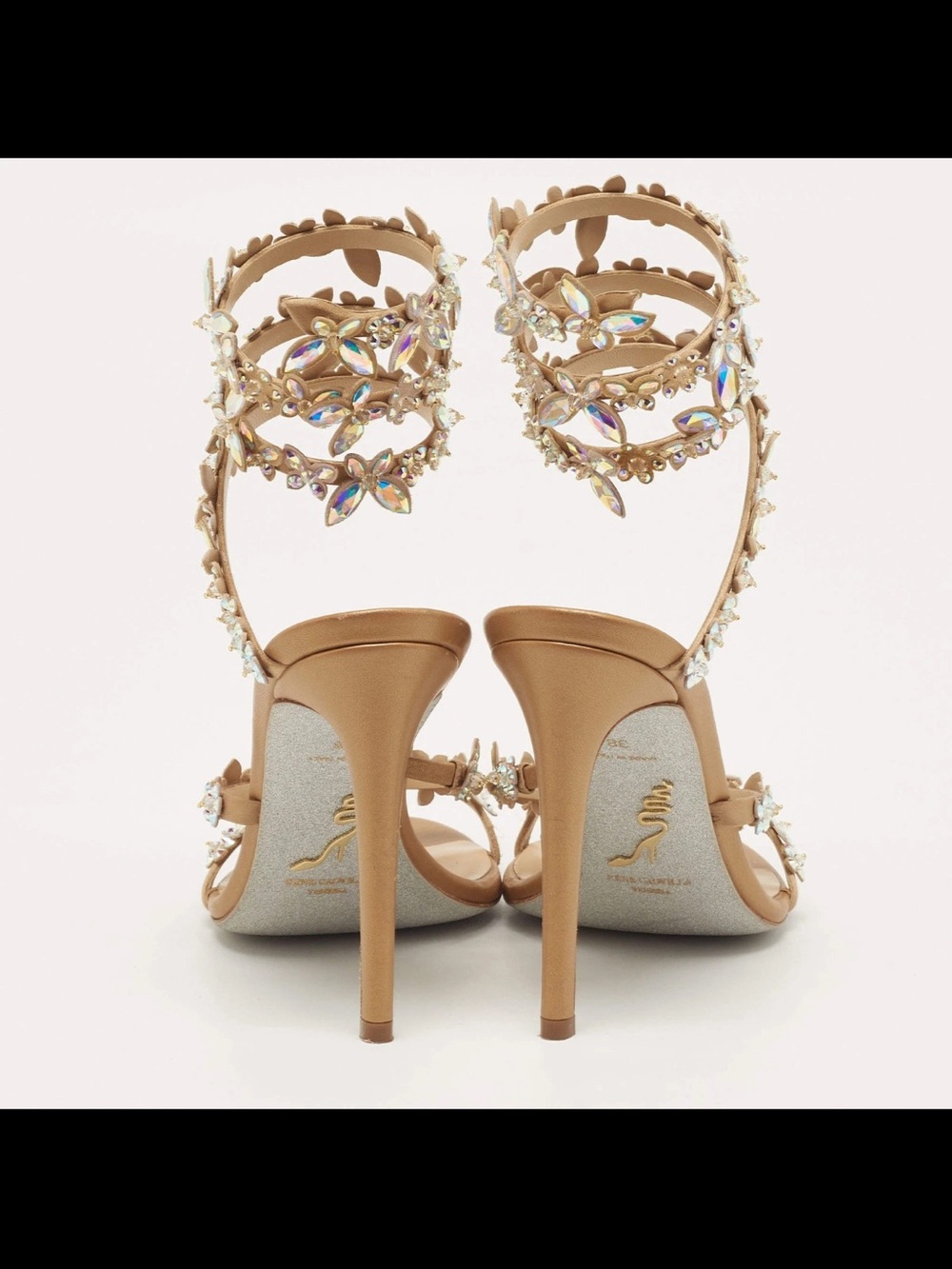 Rene Caovilla Eden Nude Sandal 105 Crystal Embellished Ankle Wrap - Picture 16 of 16